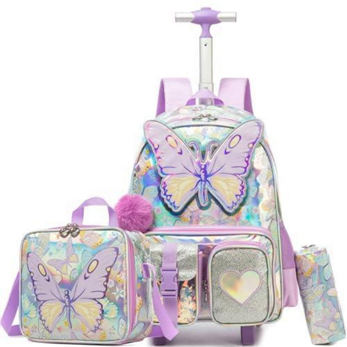 Kinder Trolley Rucksack mit Schmetterling – Schulrucksack auf Rädern
