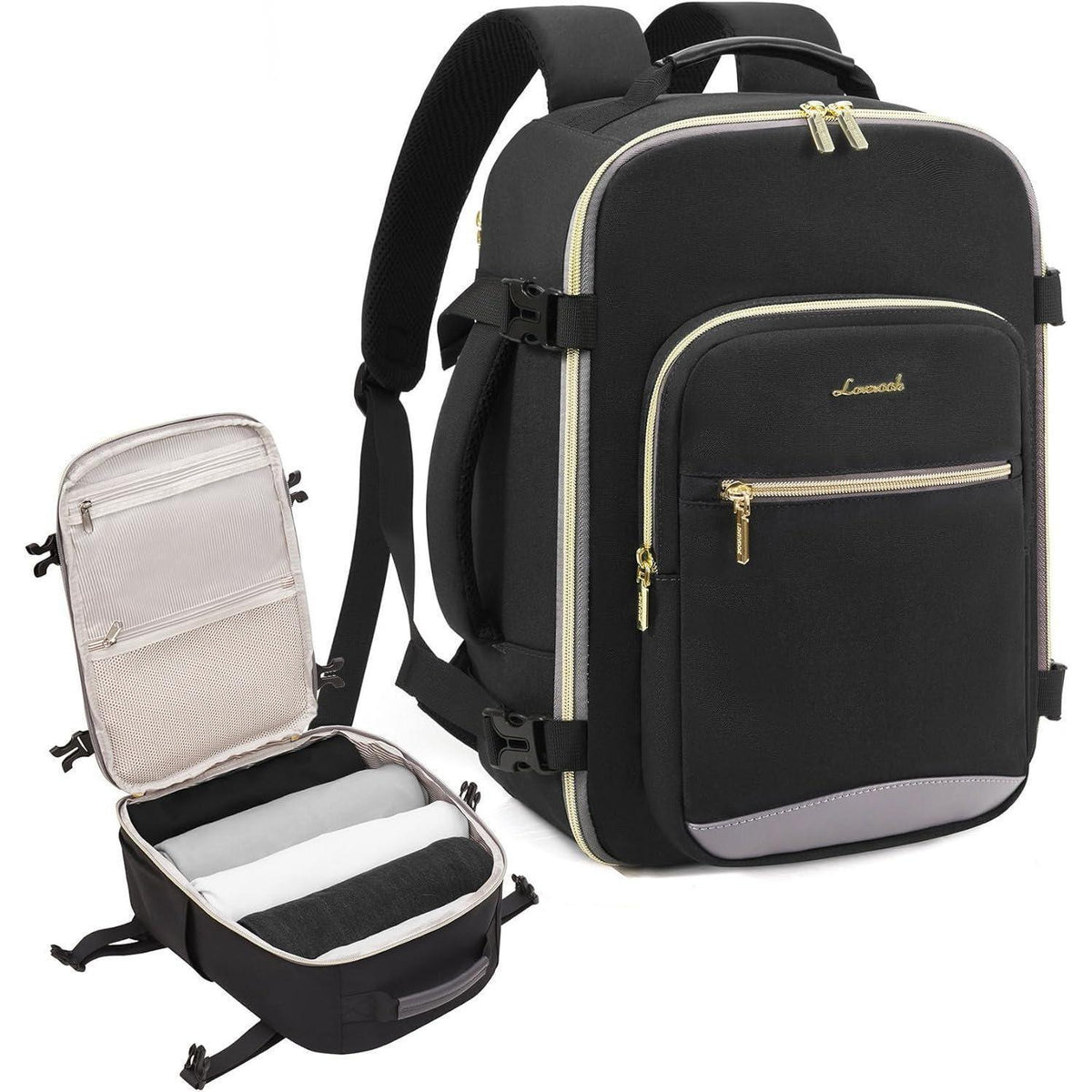 Handgepäck Rucksack 45x36x20cm, Kofferöffnung, Schwarz