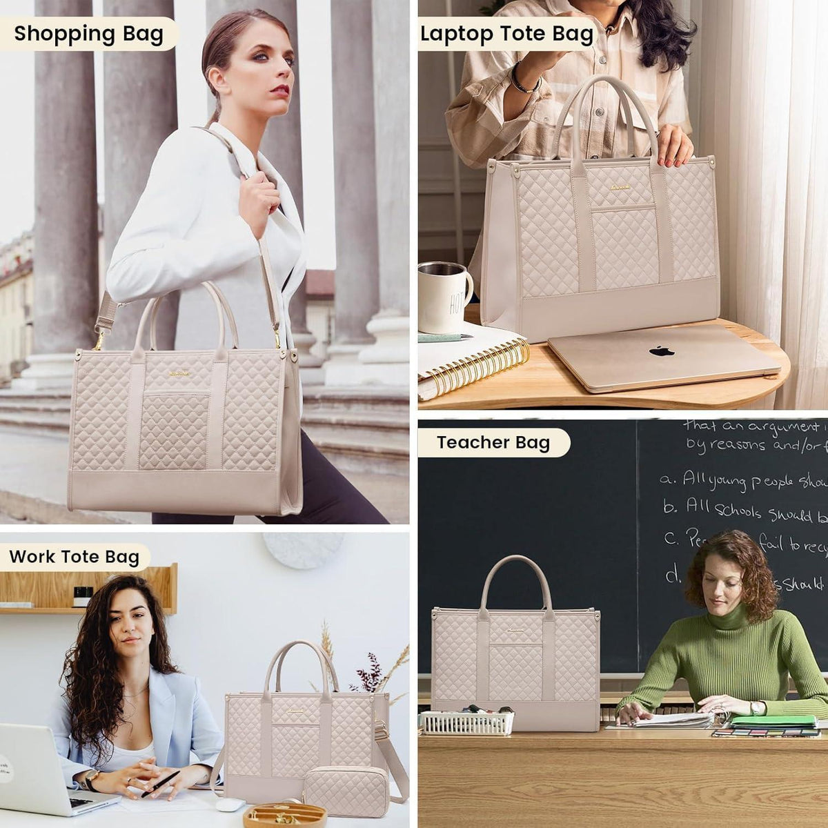 Laptoptasche Damen 15,6 Zoll, wasserabweisend, mit Schultergurt, grau-rosa