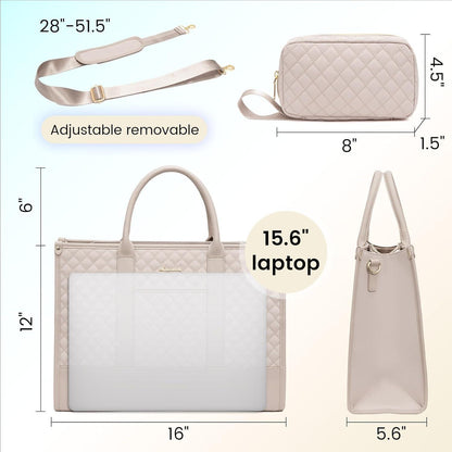 Laptoptasche Damen 15,6 Zoll, wasserabweisend, mit Schultergurt, grau-rosa