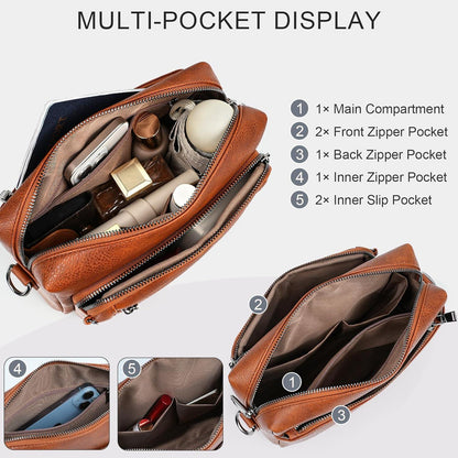 Umhängetasche Damen Anti Diebstahl Crossbody Bag 4 Fächer