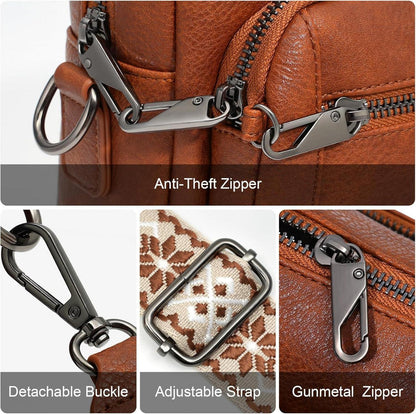 Umhängetasche Damen Leder Crossbody Bag mit 4 Fächern Schwarz