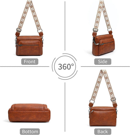 Umhängetasche Damen Leder Crossbody Bag Anti-Diebstahl 4 Fächer
