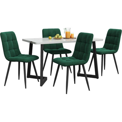 Esstisch Set 117cm mit 4 Samtstühlen Dunkelgrün