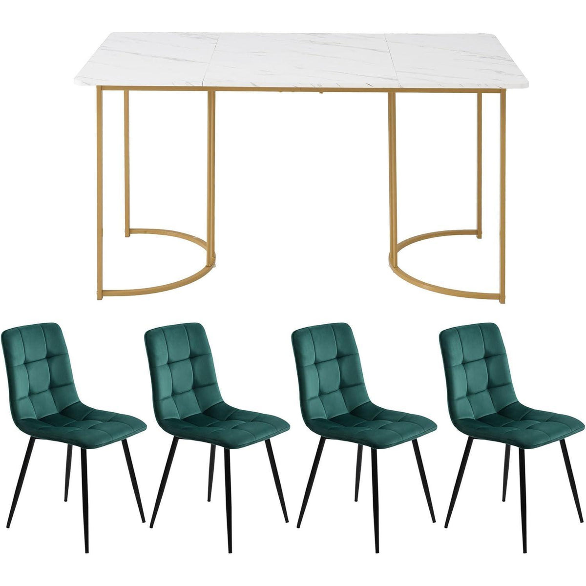 Essgruppe 5-tlg. Modernes Esszimmer-Set mit Samtstühlen