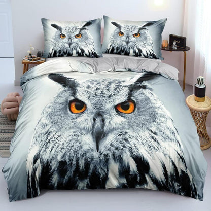 Bettwäsche Set Eule Motiv 135x200cm - 4-teilig, Mikrofaser