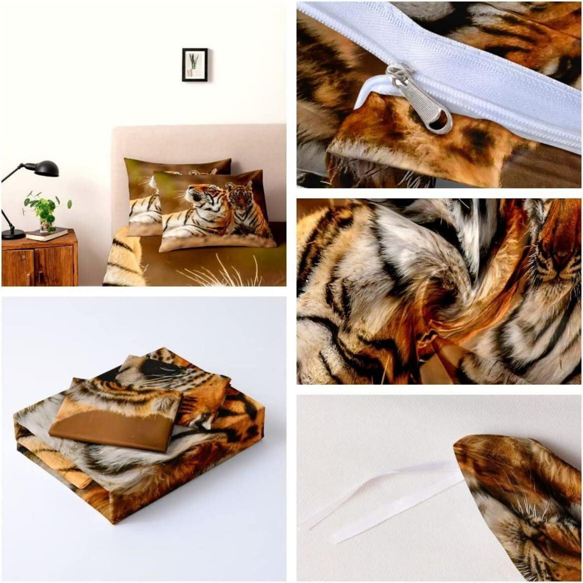 Tiger Motiv Bettwäsche Set 135x200 cm – 4-teilig, Mikrofaser