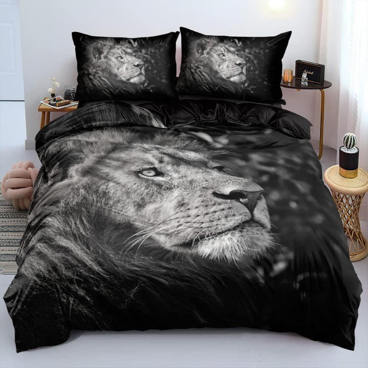 Löwen Bettwäsche Set 135x200cm – 4-teilig, 3D Effekt & Mikrofaser