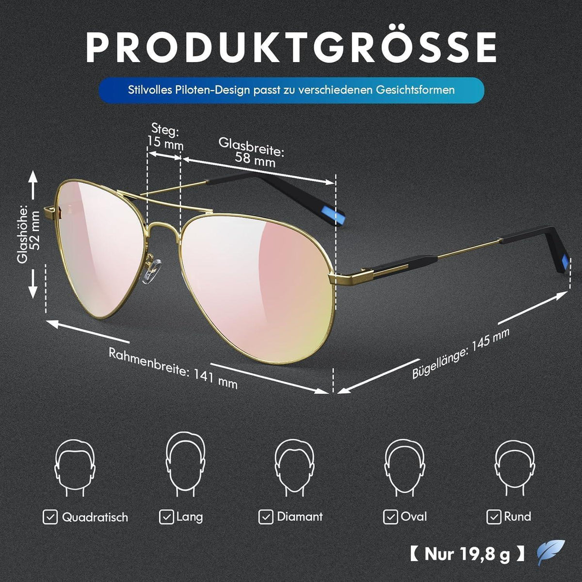 Piloten Sonnenbrille Herren Damen Polarisiert Metall Retro UV400