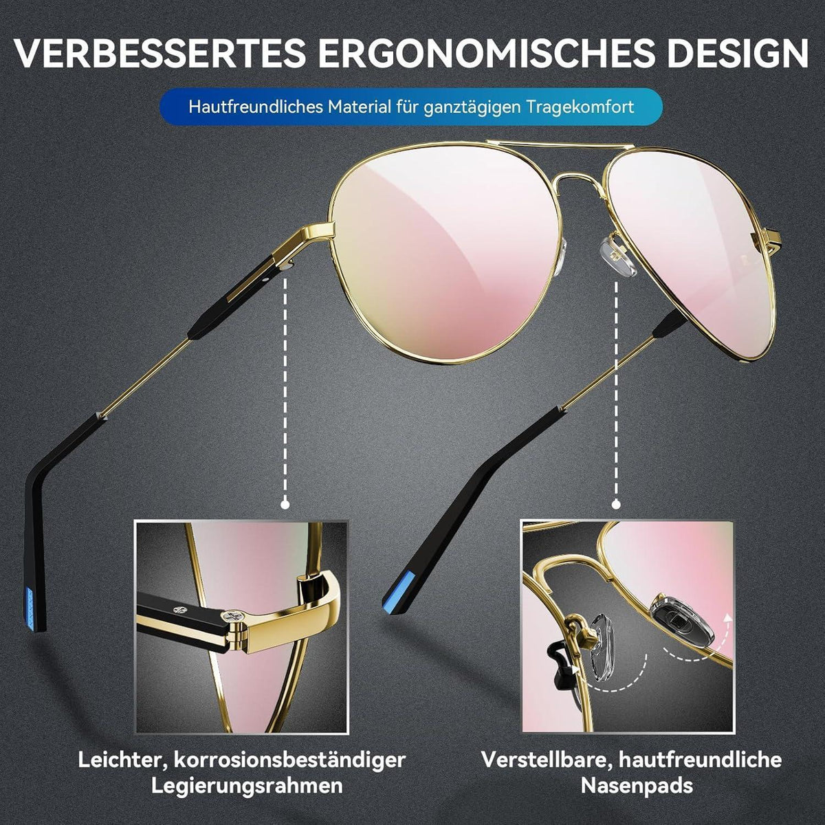 Piloten Sonnenbrille Herren Damen Polarisiert Metall Retro UV400