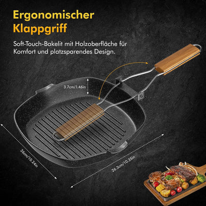 Grillpfanne Induktion 24 cm Antihaft Steinbeschichtet