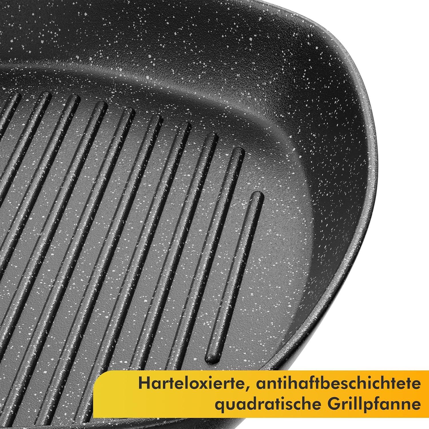 Grillpfanne Induktion 24 x 24 cm steinbeschichtet Antihaft-Pfanne