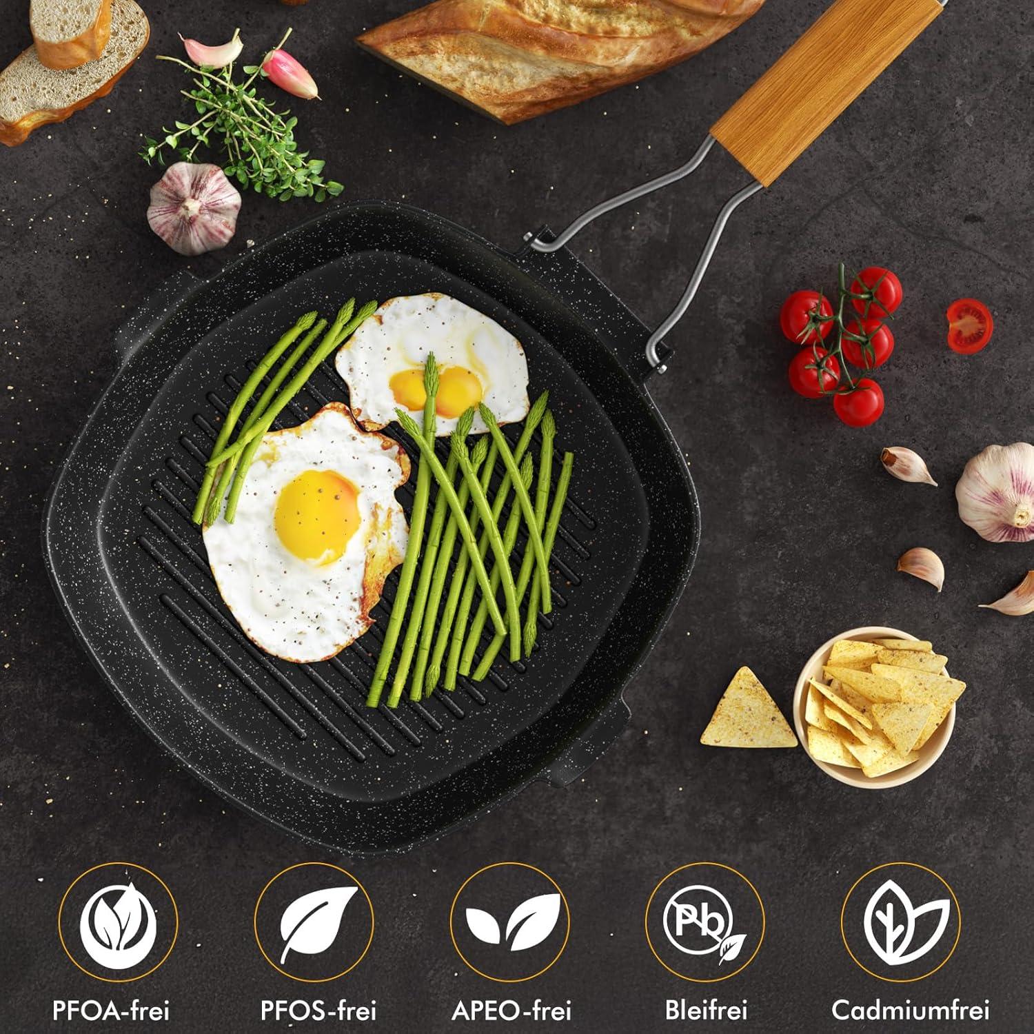 Grillpfanne 24x24cm Induktion steinbeschichtet Antihaft Eckig