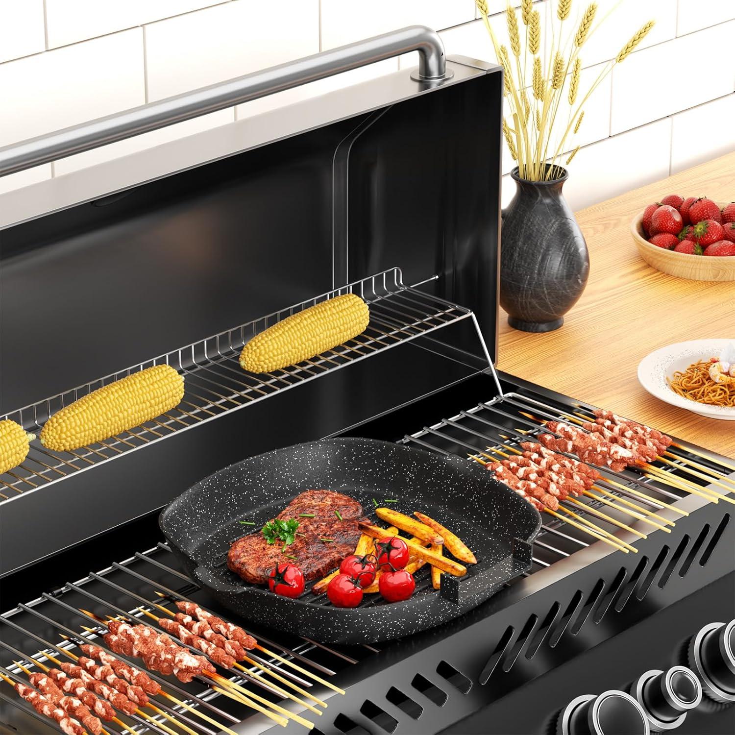Grillpfanne Induktion 24x24 cm gerillt Steinbeschichtet Antihaft