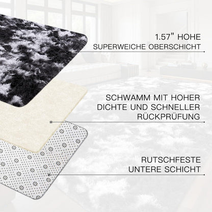 Hochflor Teppich Grau 160x230 – Waschbarer Shaggy Wohnzimmer Teppich
