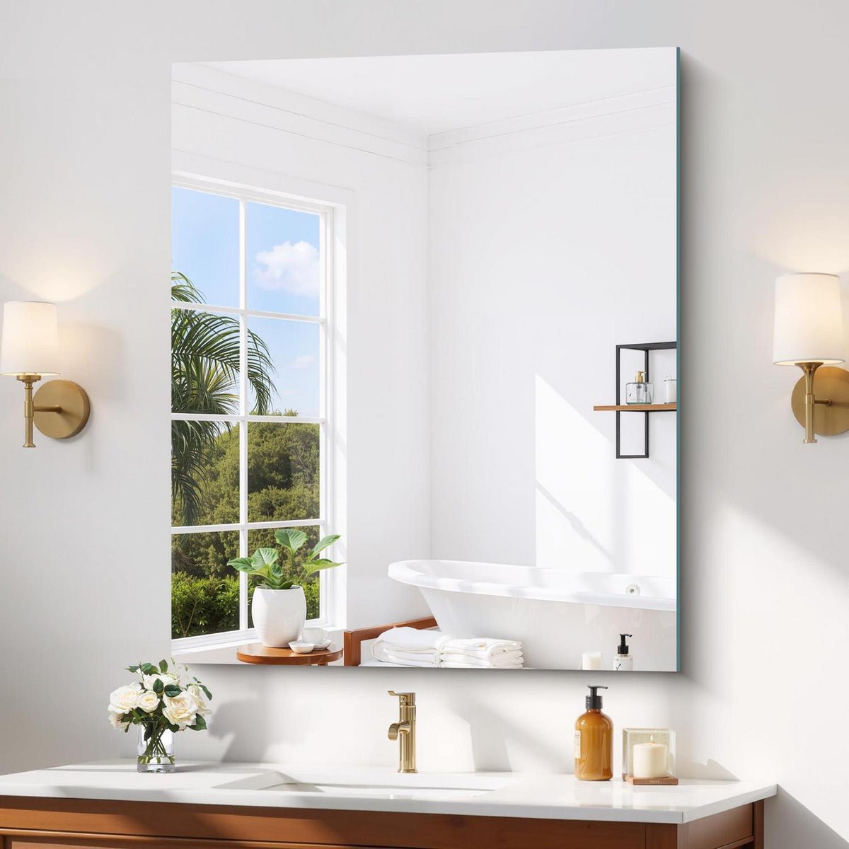 Rahmenloser Wandspiegel 90x75 cm – Badezimmer Spiegel mit Explosionsschutz