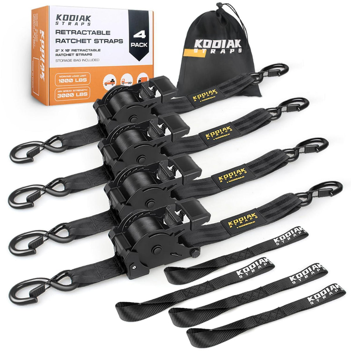 Spanngurte Automatik 3m mit S-Haken – 4er Set Schwarz