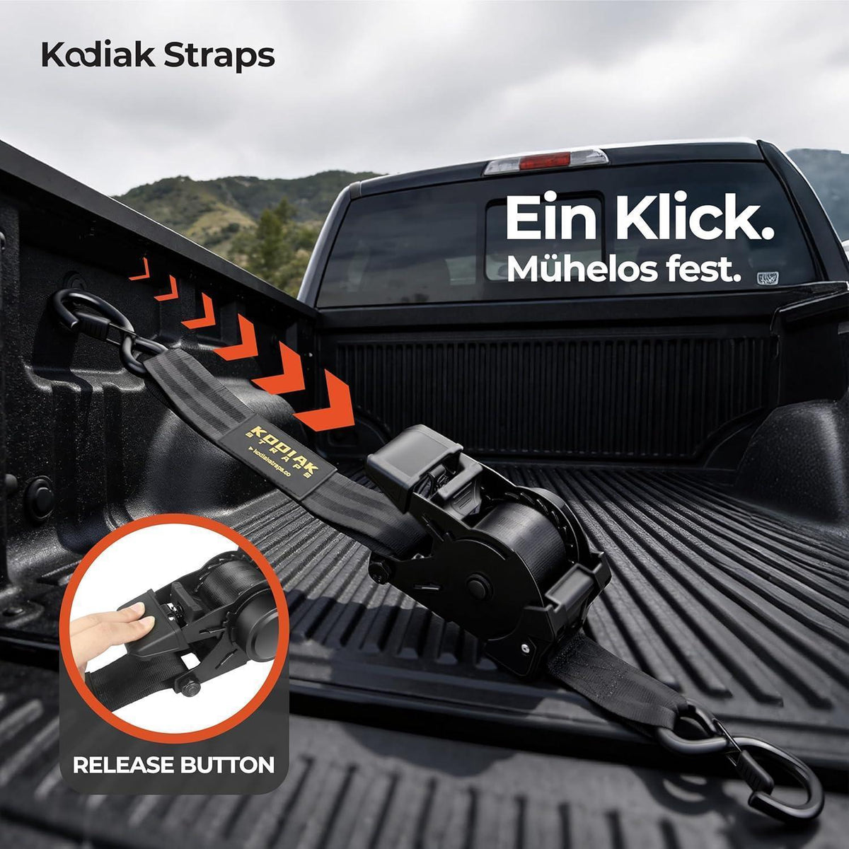 Spanngurte Automatik 3m mit S-Haken – 4er Set Schwarz