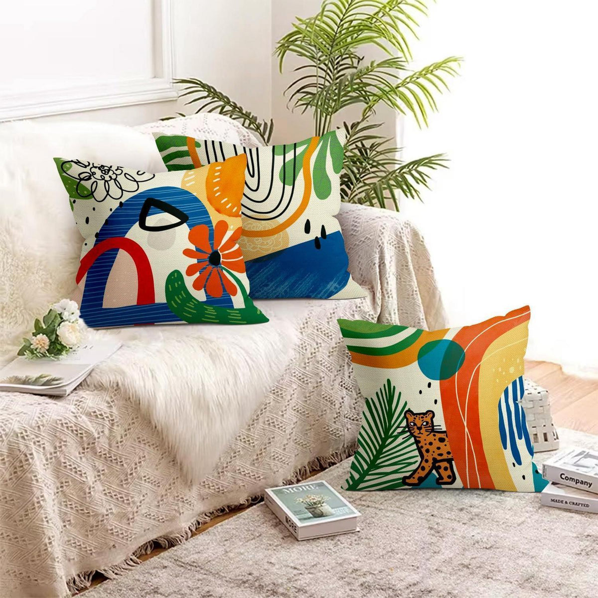 4er Set Kissenbezüge 40x40 Boho Geometrisch Blumenmuster