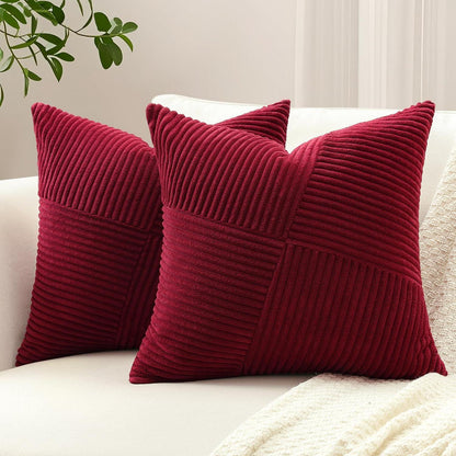 2x Cord Kissenbezug gestreift, 40x40cm, Burgund