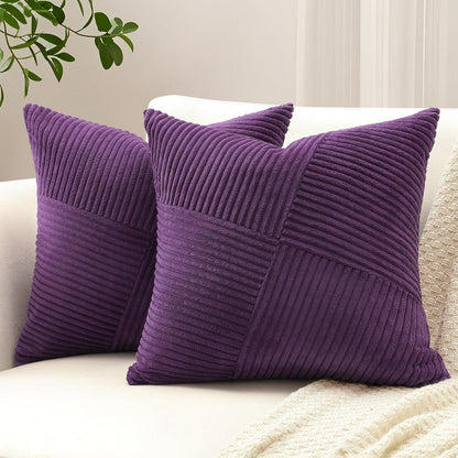 Cord Kissenbezug Violett 60x60 cm - 2er Set gestreift