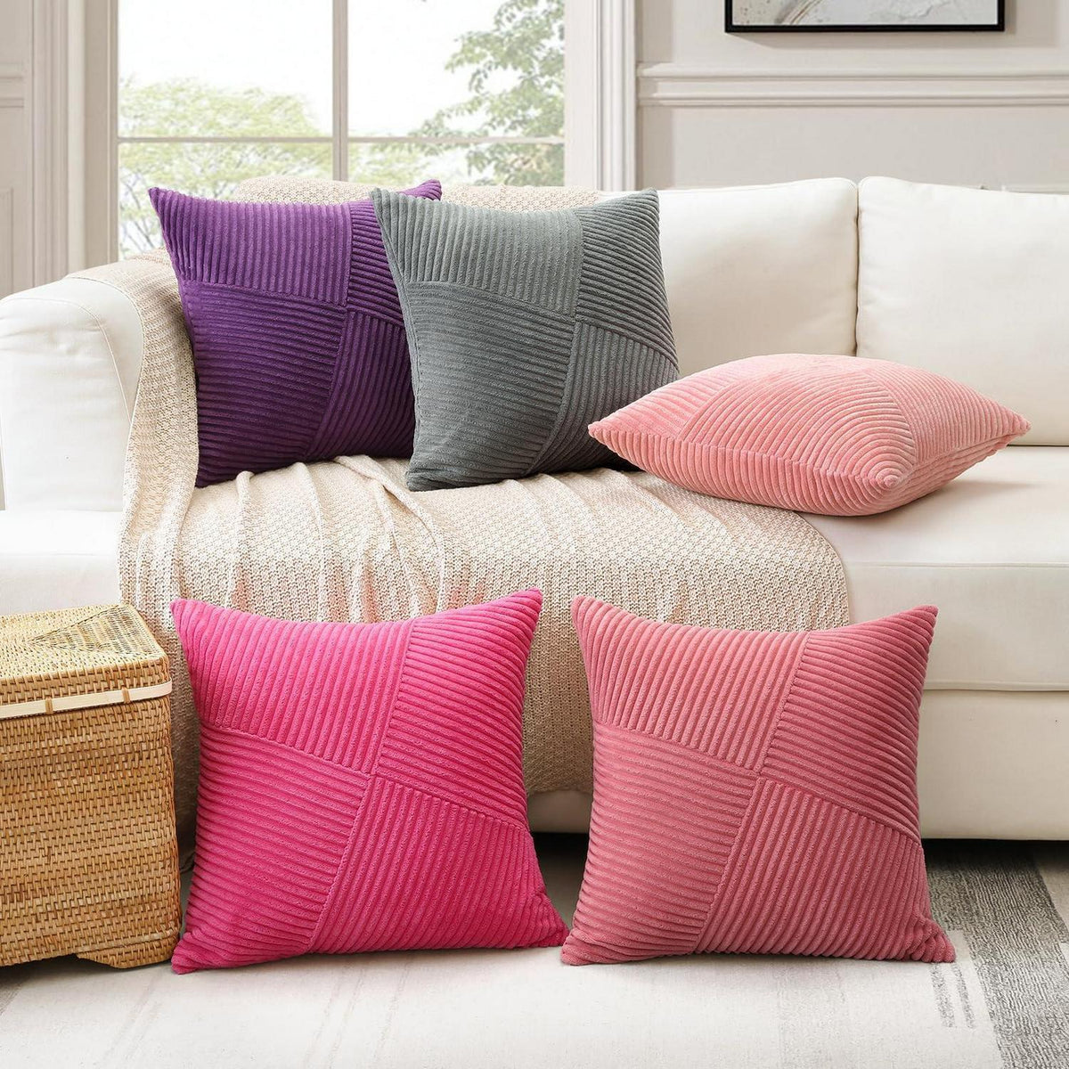 Cord Kissenbezug Violett 60x60 cm - 2er Set gestreift