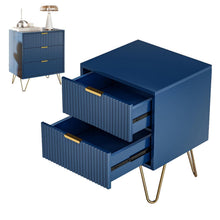 Moderner Nachttisch Blau-Gold mit 2 Schubladen