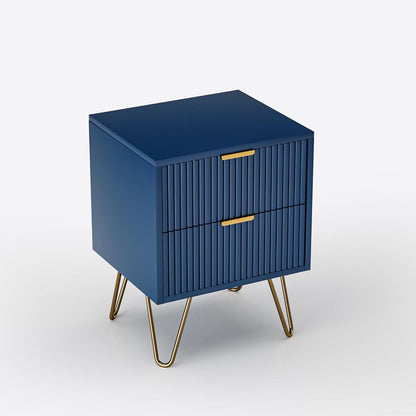 Moderner Nachttisch Blau-Gold mit 2 Schubladen