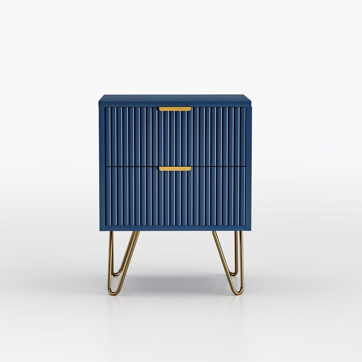 Moderner Nachttisch Blau-Gold mit 2 Schubladen