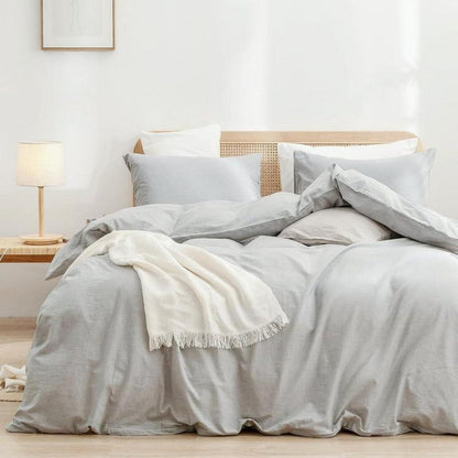 Bettwäsche-Set Baumwolle Grau 220x240cm, 3-teilig