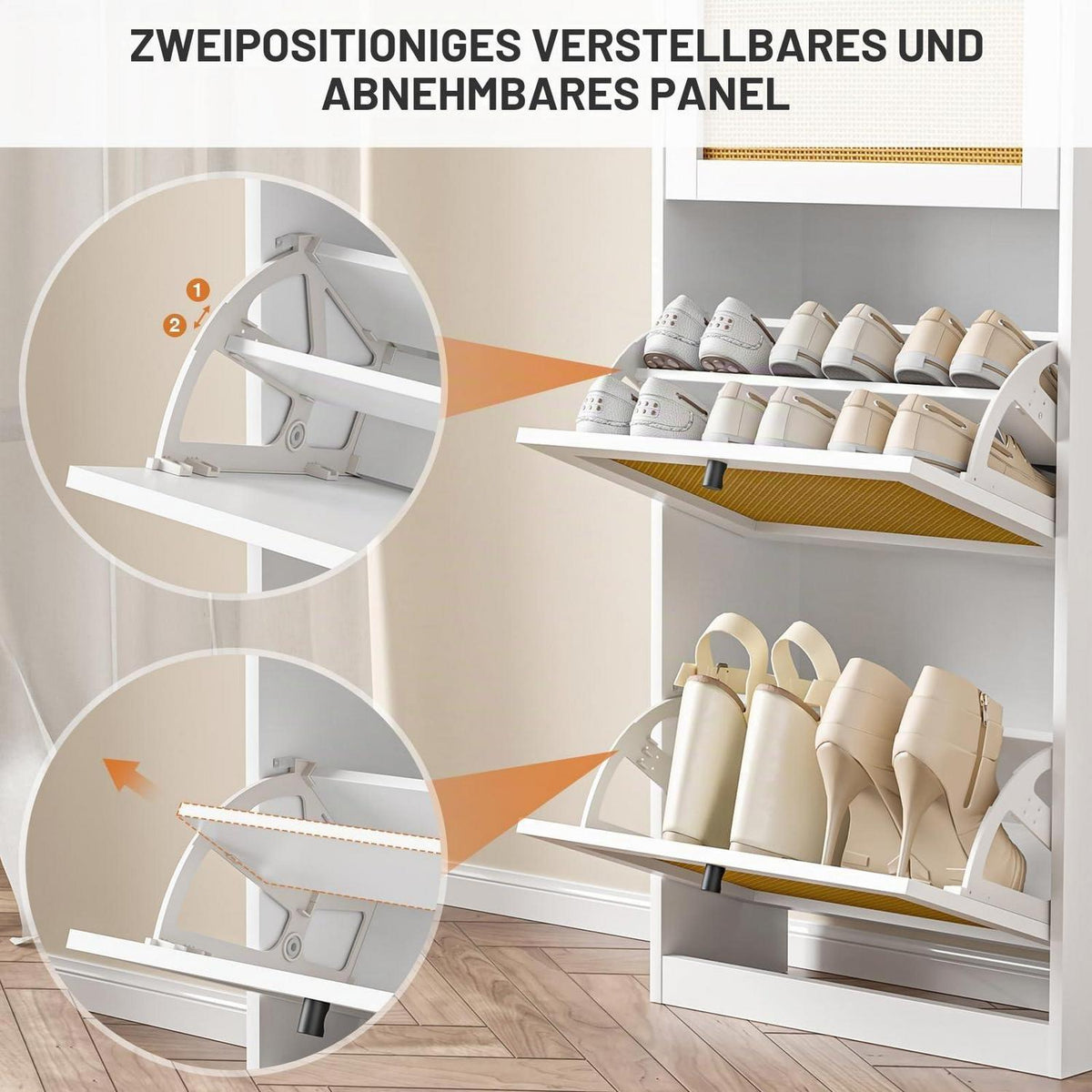 Weißer Schuhschrank mit 3 Klappschubladen – Platzsparende Schuhaufbewahrung