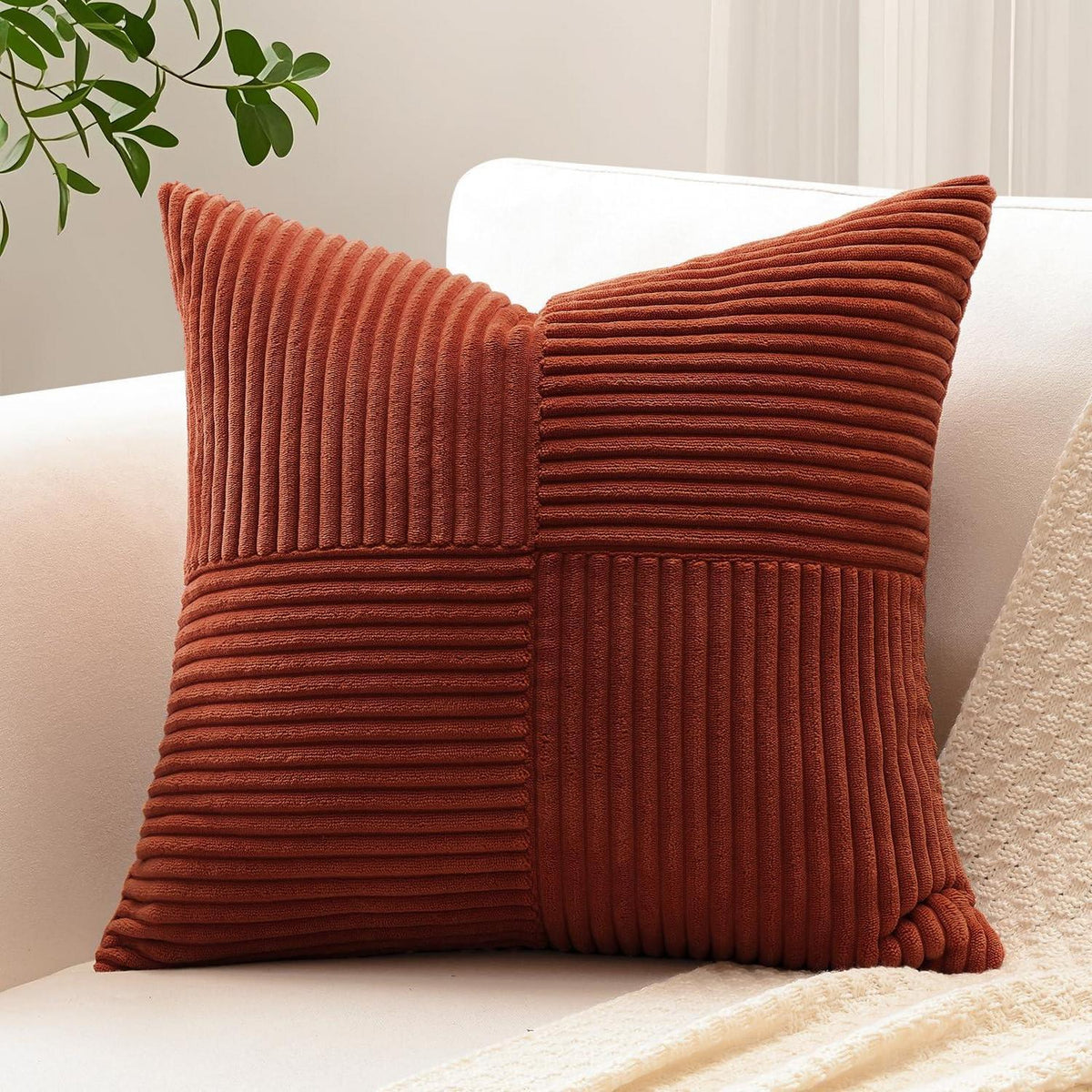 Cord Kissenbezug gestreift, 40x40 cm, Dunkelrost