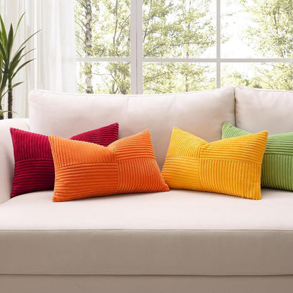 Cord Kissenbezug 2er Set, Dunkelrot, 30x50 cm – Kreuz Streifen Muster