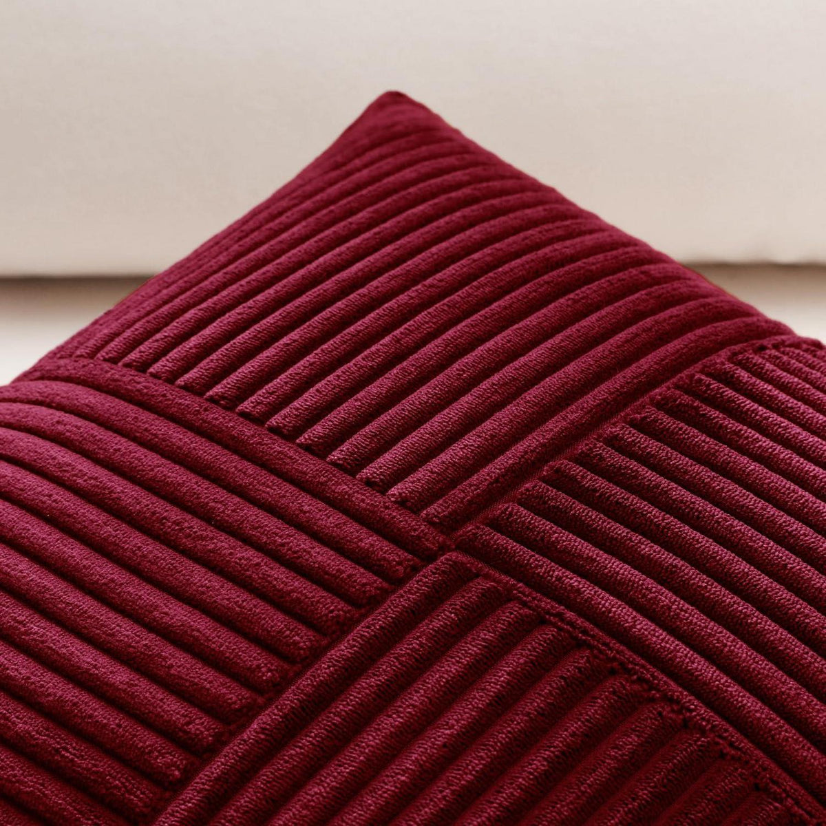 Cord Kissenbezug 40x40 cm, Burgund, 2er Set mit Streifenmuster