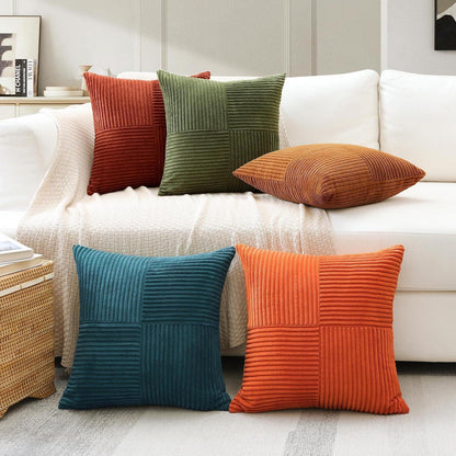 Cord Kissenbezug 50x50 cm Dunkelrost - 2er Set gestreift