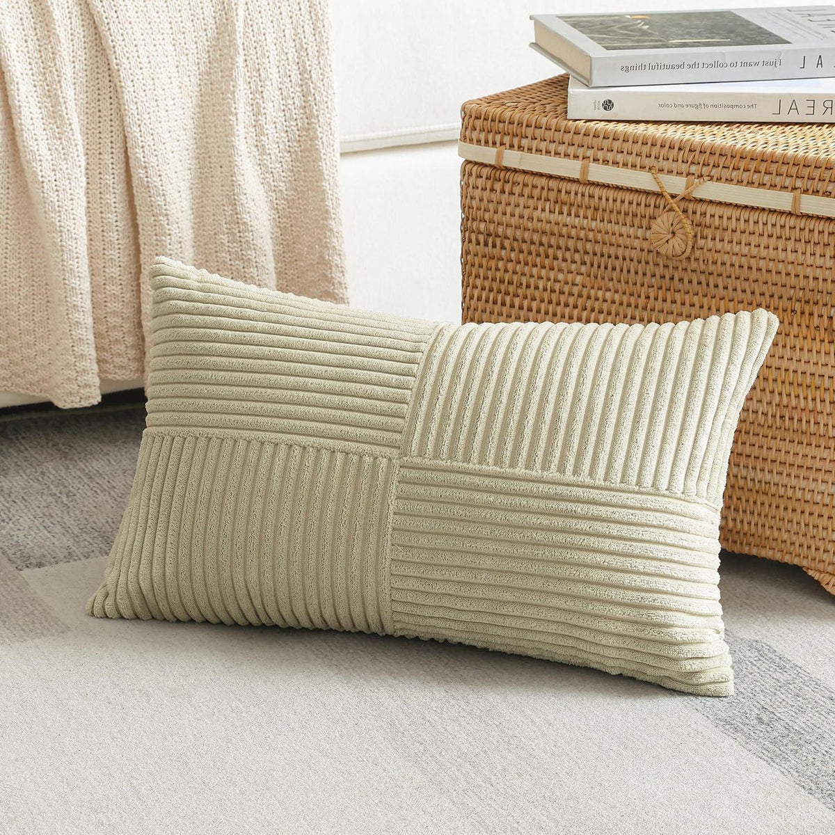 Cord Kissenbezug 40x60 cm, 2er Set, Taupe, Kreuz Streifen