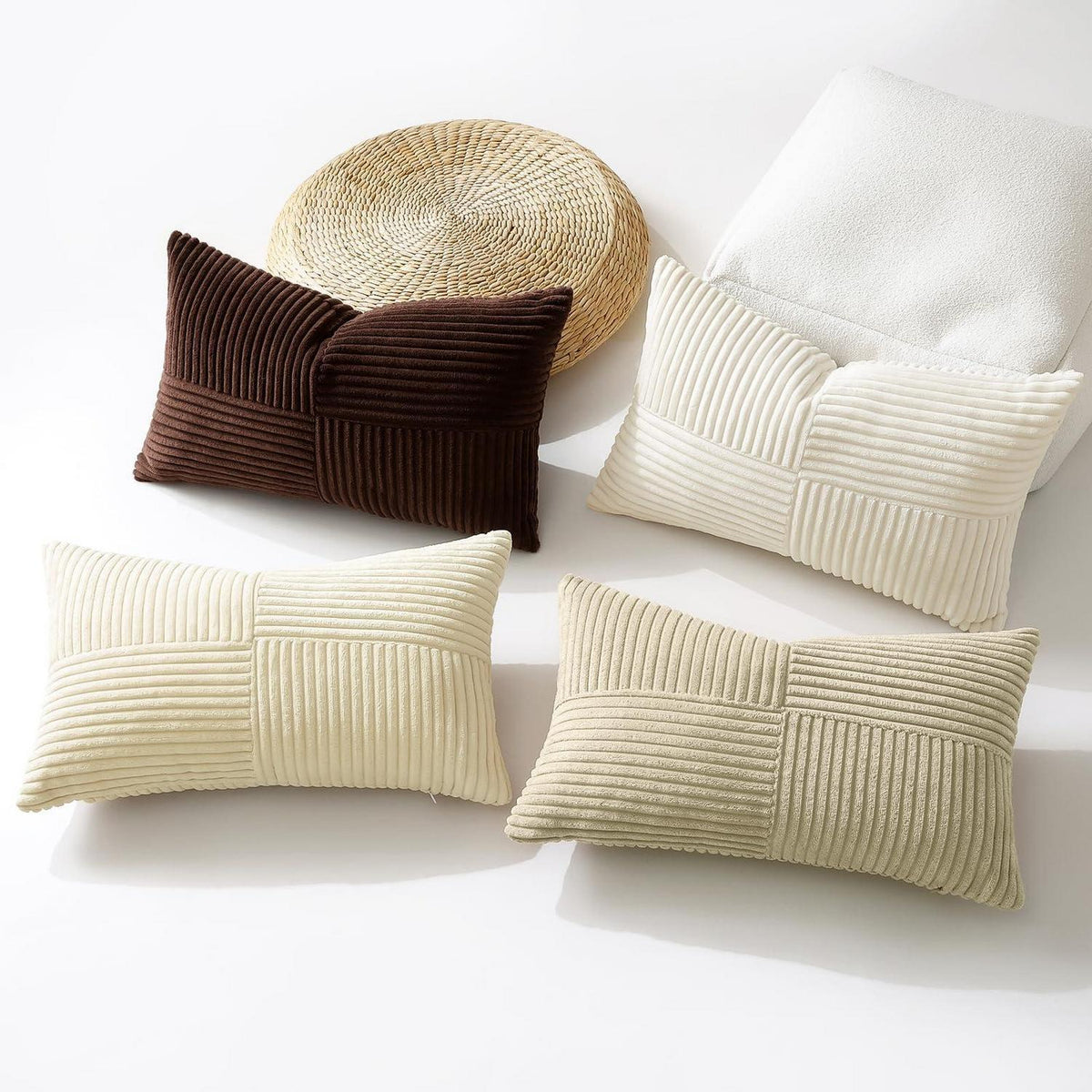 Cord Kissenbezug 40x60 cm, 2er Set, Taupe, Kreuz Streifen