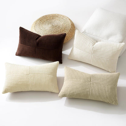 Cord Kissenbezug 40x60 cm, 2er Set, Taupe, Kreuz Streifen