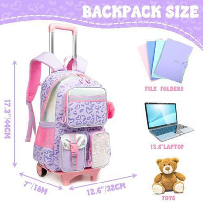 Schulranzen mit Rollen für Mädchen – Lila Herz Trolley Rucksack
