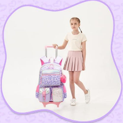 Schulranzen mit Rollen für Mädchen – Lila Herz Trolley Rucksack