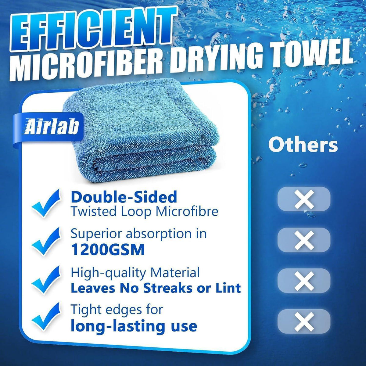 Mikrofaser Trockentuch Auto XL, 1200GSM, Blau