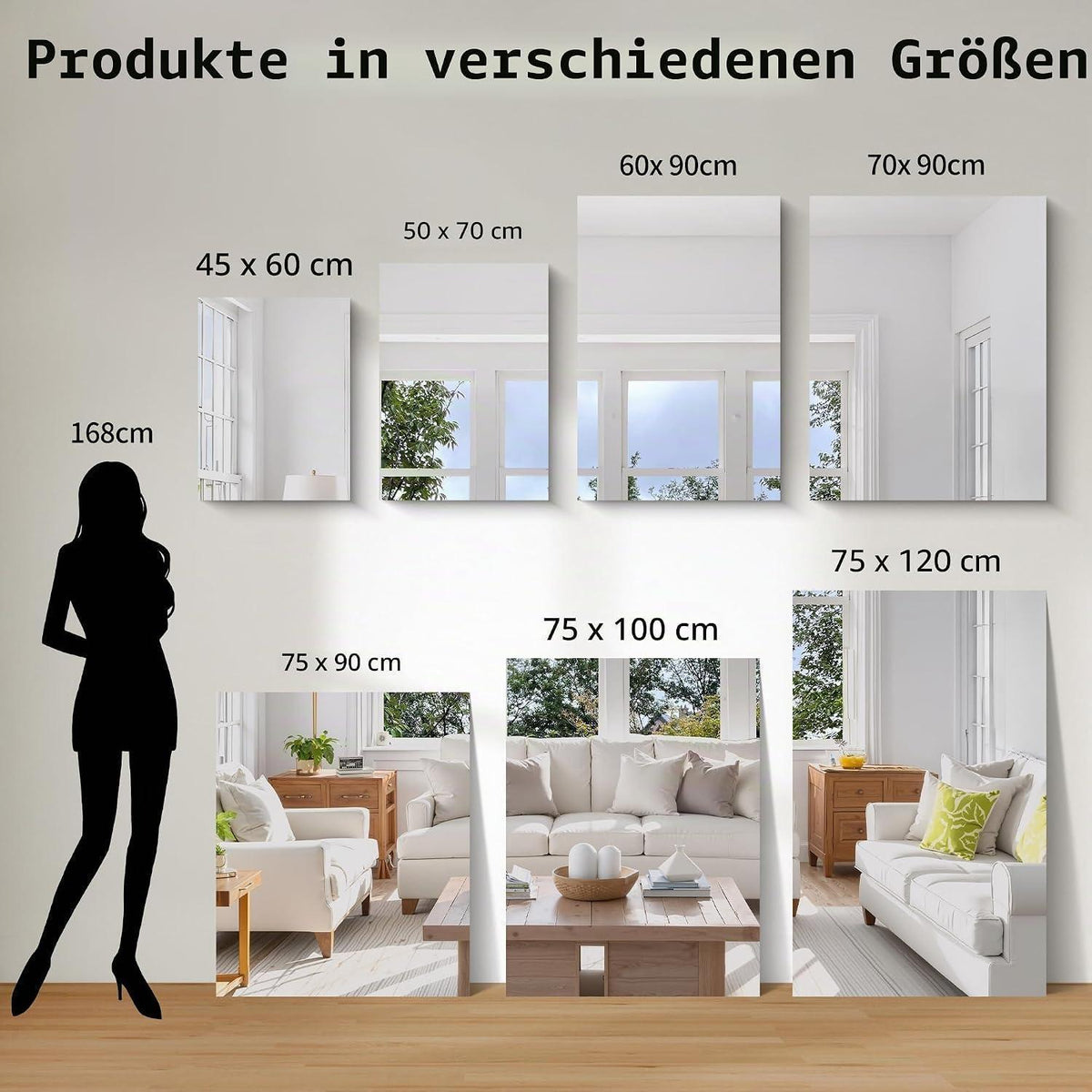 Rahmenloser Wandspiegel 100x75 cm – Badezimmer Spiegel mit Explosionsschutz