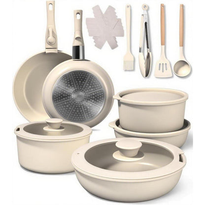 19-tlg. Topfset Keramik Induktion Beige – Antihaft & Pflegeleicht