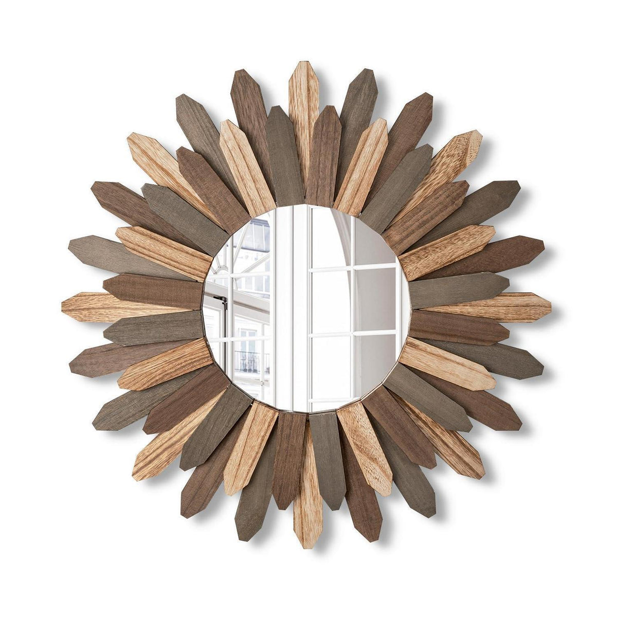 Rustikaler Wandspiegel Holz Sonnenschliff Boho 53 cm