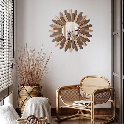 Rustikaler Wandspiegel Holz Sonnenschliff Boho 53 cm