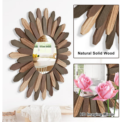 Rustikaler Wandspiegel Holz Sonnenschliff Boho 53 cm