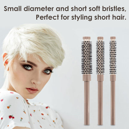 3-teiliges Rundbürsten Set für Damen & Herren | Haarbürsten mit Naturborsten | Föhn- & Lockenstyling-Kamm