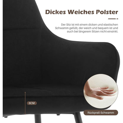 Esszimmerstühle Set 6 Schwarz Samt mit Armlehne