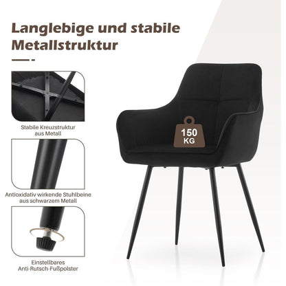 Esszimmerstühle Set 6 Schwarz Samt mit Armlehne
