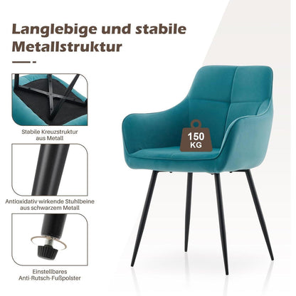 Türkis Samt Esszimmerstühle 6er-Set mit Armlehnen
